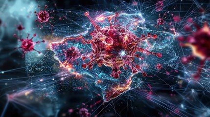 Poster - Viral outbreak simulation in a sci-fi digital universe 3d visualization of disease spread from an abstract perspective