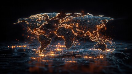 Aufkleber - Global connectivity illuminated world map visualization digital space technology nighttime abstract concept