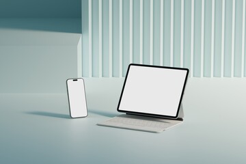 Wall Mural - responsive web design and website mockup, devices mock up, smartphone desktop tablet laptop template