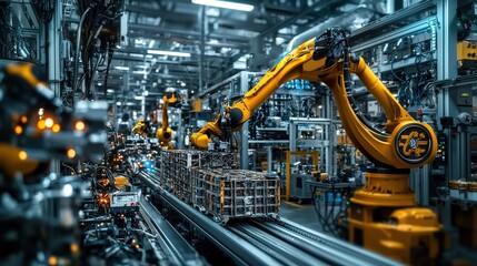 Poster - Industrial robotics revolution automated manufacturing process factory floor high-tech environment close-up view