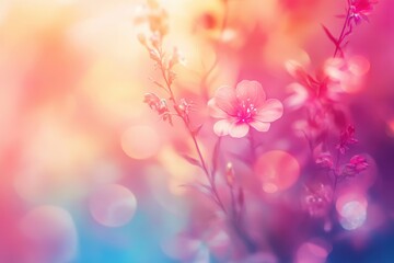 Aufkleber - Pink Flowers in Soft Sunlight, Pastel Floral Macro Photography