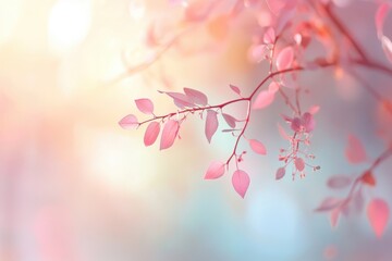 Aufkleber - Pink Leaves on Branch Soft Pastel Light Background