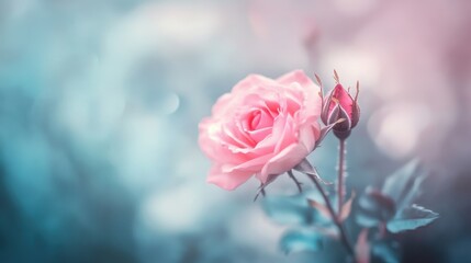Aufkleber - Pink Rose Blossom with Bud Soft Focus Macro Photography