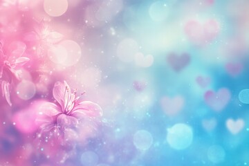 Aufkleber - Soft Pink and Blue Floral Background with Hearts and Bokeh