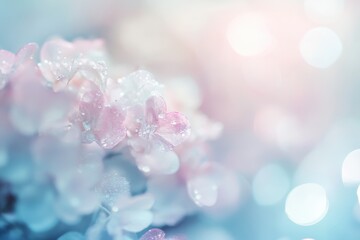 Aufkleber - Soft Pink and Blue Hydrangea Blossoms with Dew Drops