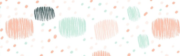 Leinwandbilder - Elegant pastel coral and mint dashed patterns on white background in soft crayon style for textile print