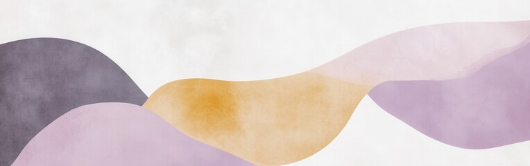 Leinwandbilder - Abstract pastel landscape with flowing shapes in amber, lavender, and gray, creating a serene, watercolor-like effect