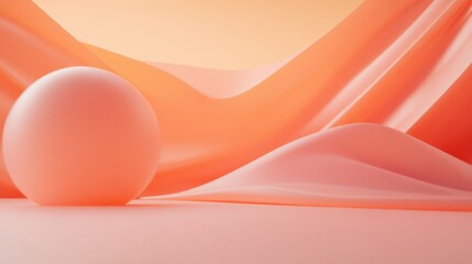 Leinwandbilder - Soft background featuring a single-tone peach palette and a large, spherical orb, draped with smooth, fluid, and slightly textured fabric.
