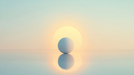 Fototapete - Serene minimalist abstract design featuring a reflective sphere against a pastel gradient sunset
