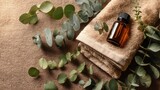 Inviting spa arrangement with a soft towel and elegant essential oil bottle to enhance your relaxation experience