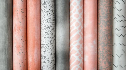 Leinwandbilder - Elegant pastel coral and gray dashed patterns blend with soft textures in a visually appealing surface.