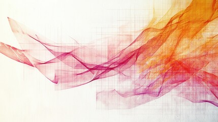 Aufkleber - Abstract pencil strokes wash with fragmented amber and magenta hues on a geometric grid backdrop