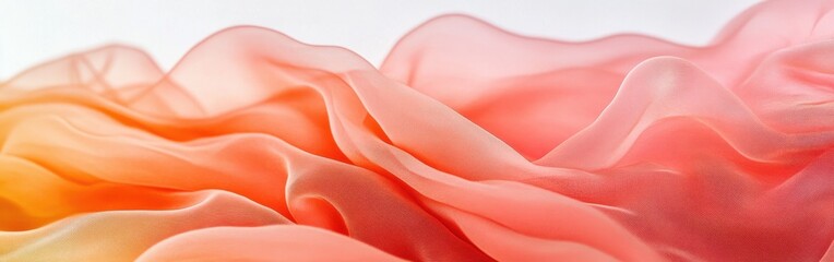 Poster - Abstract coral fabric with flowing, translucent layers and gentle gradients of orange and yellow in artistic design.