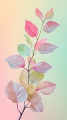 Leinwandbilder - Ethereal Pastel Leaves - A Soft Branch in Delicate Pink, Green, and Yellow Tones for Design and Backgrounds