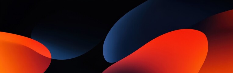 Leinwandbilder - Abstract composition of overlapping shapes in shades of orange, red, and blue against a dark black background creating a modern design.