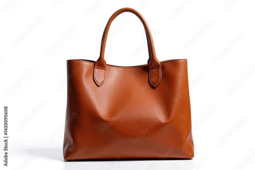 Brown leather tote bag, isolated on white background, stylish, handbag, photography