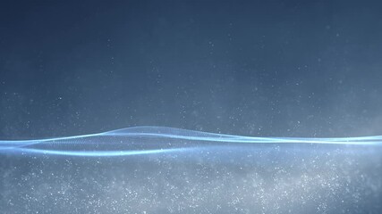 Wall Mural - smooth looping elegant dynamic waves with dot particles on loop blue foggy light background.
