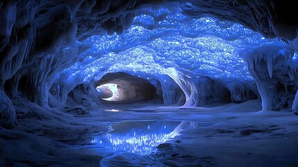 Wall Mural - Mystical ice cave illuminated by ethereal blue light