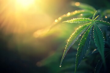 Fototapete - Intricate details of a cannabis bud reveal a layer of glistening trichomes under bright light, highlighting vibrant greens and unique textures against the backdrop