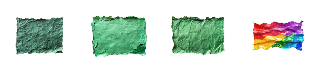 Wall Mural - crumpled paper sheets in varying shades of green and rainbow colors