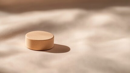 Aufkleber - This composition features a minimalist beige podium stage with soft shadows, emphasizing clean lines and simplicity against a light cream backdrop, providing copy space
