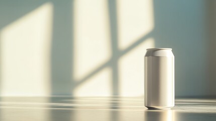 Aufkleber - A sleek white aluminum soda can stands prominently on a glossy marble surface. Soft lighting casts gentle shadows, creating a clean and minimalist feel