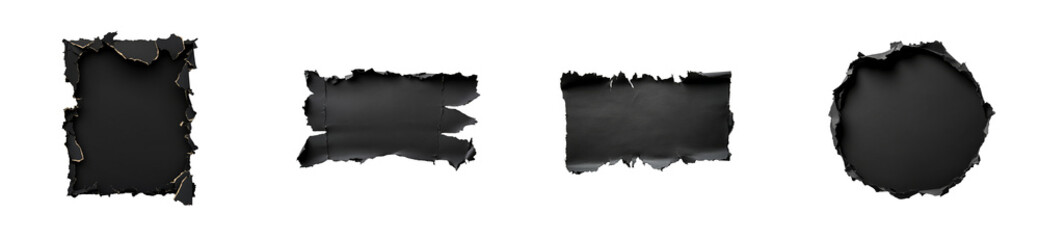 Wall Mural - black torn paper shapes with transparent background for design