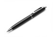 © Vooglo.com - A sleek black pen with silver accents lying diagonally on a plain white surface in a studio setting