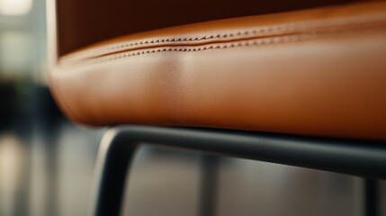 Poster - Close-up view of a contemporary leather armchair showcasing fine stitching and metal legs, bathed in soft lighting against a neutral wall