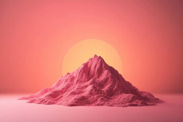 Poster - Sharp peaks emerge from a soft pink base, contrasted by a golden circle above. The architecture of the landscape emphasizes modern design and bold shapes