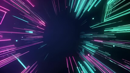 Wall Mural - neon copy and turquoise lights tracing circuitry patterns, converging toward central tech void with 