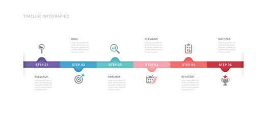Wall Mural - business infographic 6 steps to success. annual report, business timeline presentation template. vec