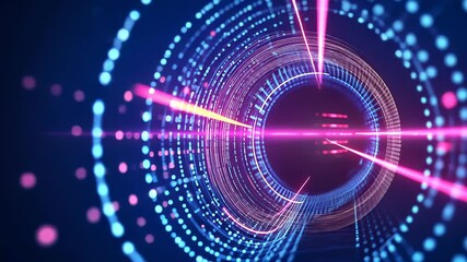 Wall Mural - digital light with iridescent tunnel blue particles pink, generating luminous vortex effect and dyna