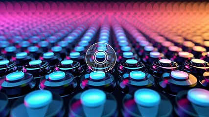 Wall Mural - futuristic glowing buttons forming concentric abstract background with abstract circles an neon ligh