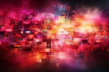 Poster - An abstract grid displays streaming media images with dynamic colors transitioning throughout. Copy space on the right allows for content integration and branding