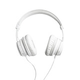 White wired headphones audio music listening device sound quality clear bass treble volume control comfort 100char on transparent background