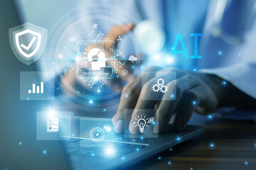 Wall Mural - researcher analyzing ai-generated medical data on digital interface for improved patient diagnostics