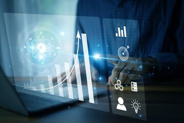 Wall Mural - corporate manager working on financial dashboard with ai analytics to evaluate growth metrics and pe