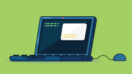 illustration of a laptop monitor with a mouse beside it and connected to it