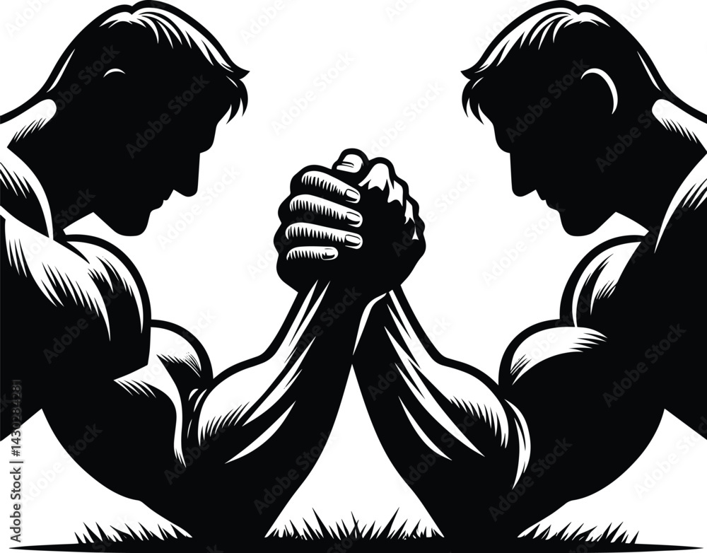 Two muscular body builder arm wrestling Silhouette Vector Illustration ...