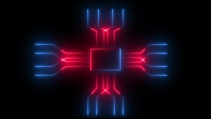 Wall Mural - Concept animation of turning on of CPU microprocessor in motherboard with and connection propagating in circuit network