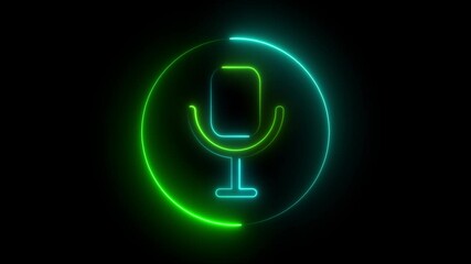 Wall Mural - Voice recording podcast mic microphone button icon animation. neon line