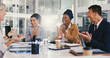 © DavidL2000/peopleimages.com - Applause, success and teamwork with business people in meeting for project approval, achievement and deal. Promotion, congratulation and revenue growth with employees in office for profit bonus