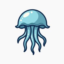 cartoon blue jellyfish illustration with white bubbles