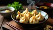 © JKLoma - Steaming dumplings, chopsticks, ginger, soy sauce, bowl, tasty, rice
