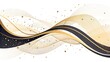 © mac - a dynamic abstract wave design in black and gold against a white background. The flowing lines create a sense of movement and elegance.