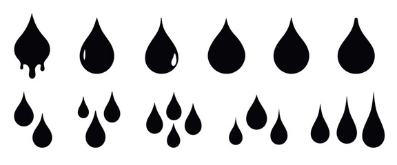Wall Mural - stylized black droplet icons, isolated element set vector