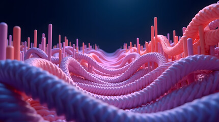 Wall Mural - abstract pink and purple ropes intertwining in a surreal landscape, creating a mesmerizing visual ex