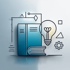 Poster - Conceptual Knowledge:  Illustration of Books, Lightbulb, and Abstract Geometric Shapes Representing Ideas