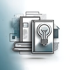 Fototapete - Creative Inspiration: Books and a Light Bulb on a Blue-White Background. A Modern Illustration of Innovation and Knowledge.
